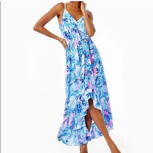 Lilly Pulitzer Resort Mareena Maxi Dress Saltwater Blue Shade Seekers size XL